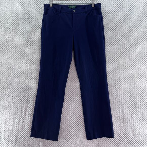 Lauren Ralph Lauren Pants Womens 10 Blue Cotton Adelle Straight Leg Mid Rise - Picture 1 of 15